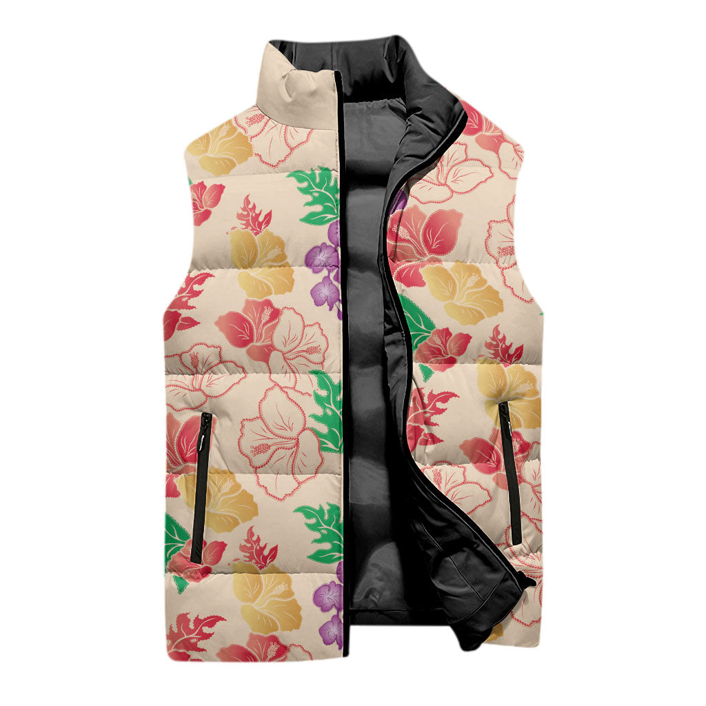 Colorful Aloha Hawaii Hibiscus Orchid Seamless Sleeveless Puffer Jacket