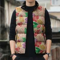 Colorful Aloha Hawaii Hibiscus Orchid Seamless Sleeveless Puffer Jacket