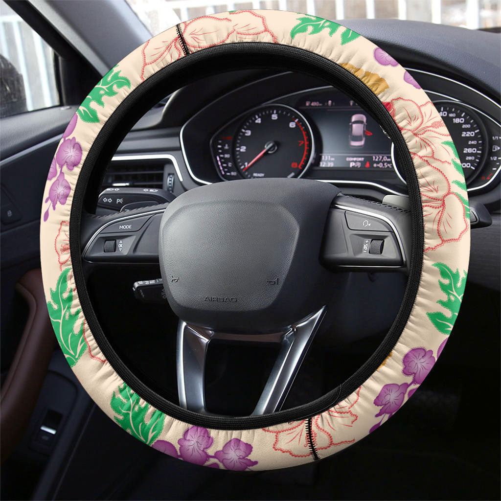 Colorful Aloha Hawaii Hibiscus Orchid Seamless Steering Wheel Cover