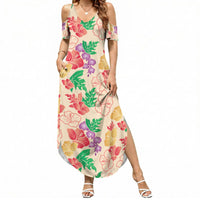 Colorful Aloha Hawaii Hibiscus Orchid Seamless Summer Maxi Dress