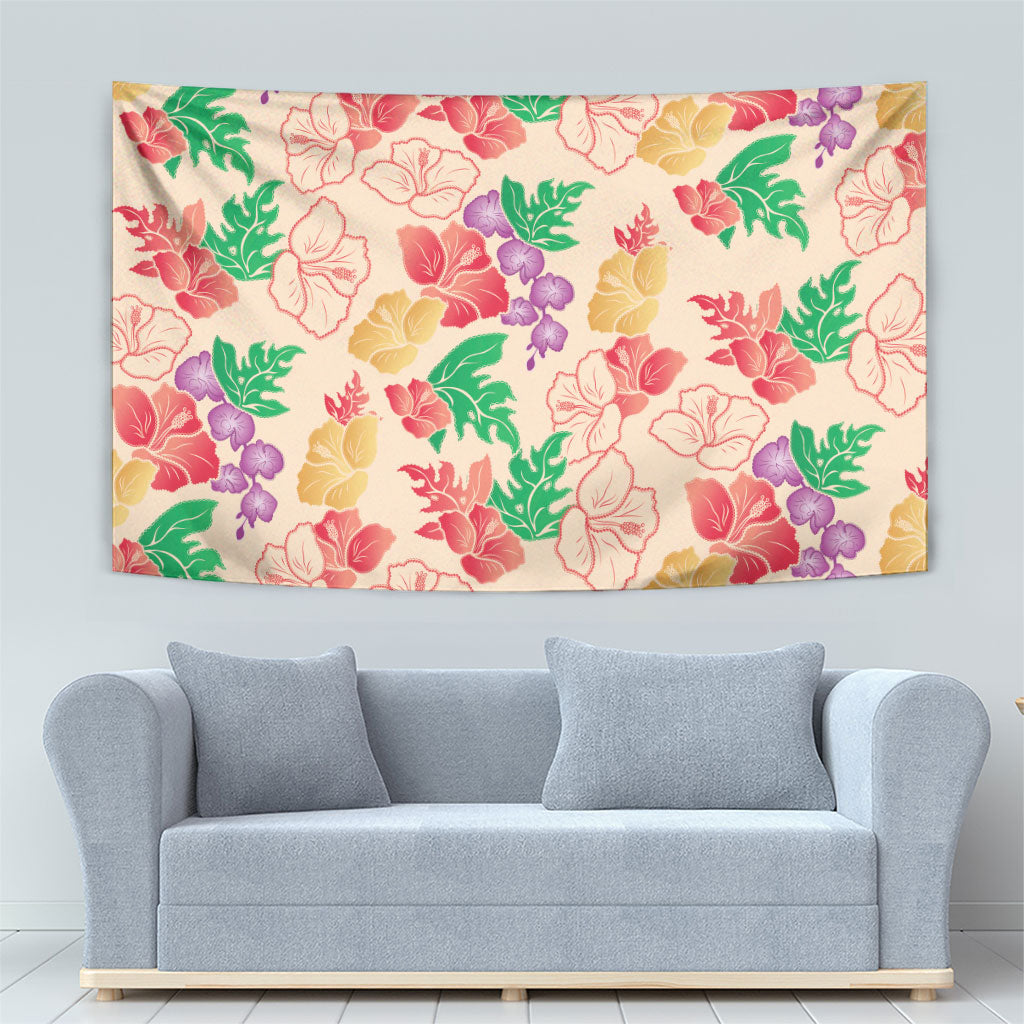 Colorful Aloha Hawaii Hibiscus Orchid Seamless Tapestry