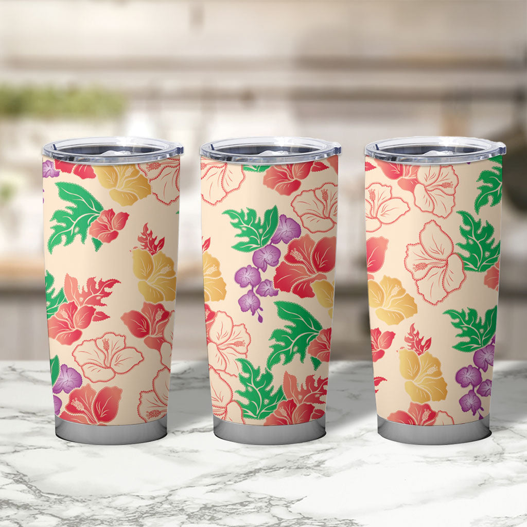 Colorful Aloha Hawaii Hibiscus Orchid Seamless Tumbler Cup