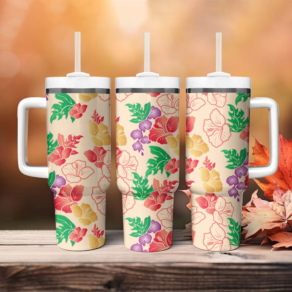 Colorful Aloha Hawaii Hibiscus Orchid Seamless Tumbler With Handle