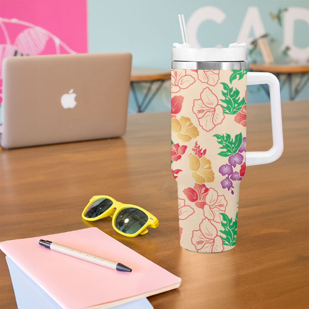 Colorful Aloha Hawaii Hibiscus Orchid Seamless Tumbler With Handle