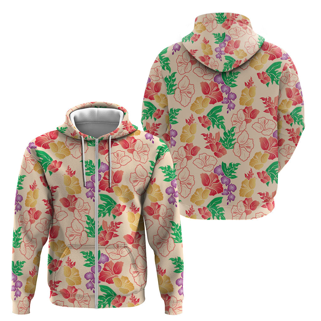 Colorful Aloha Hawaii Hibiscus Orchid Seamless Zip Hoodie