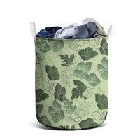 Vesuvian Green Aloha Hawaii Hibiscus Orchid Seamless Laundry Basket