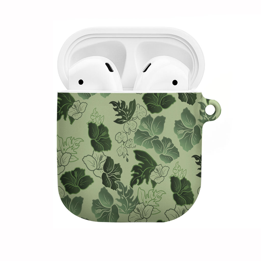 Vesuvian Green Aloha Hawaii Hibiscus Orchid Seamless AirPods Case
