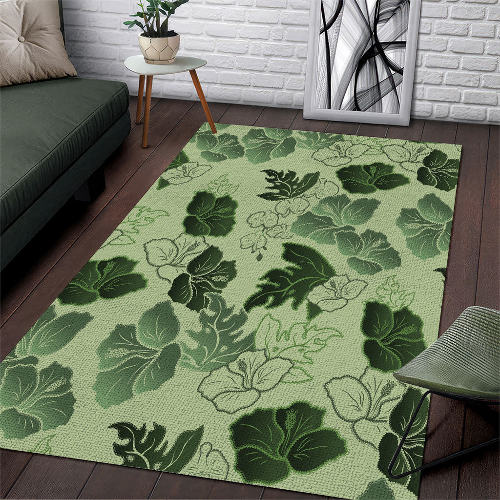 Vesuvian Green Aloha Hawaii Hibiscus Orchid Seamless Area Rug