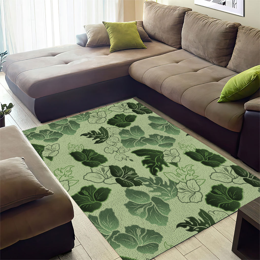 Vesuvian Green Aloha Hawaii Hibiscus Orchid Seamless Area Rug