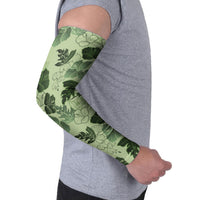 Vesuvian Green Aloha Hawaii Hibiscus Orchid Seamless Arm Sleeves