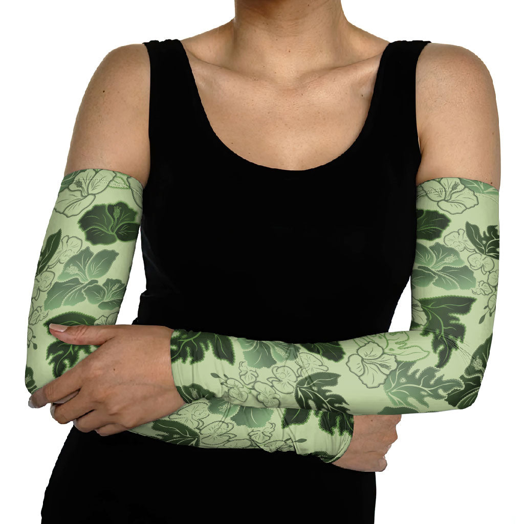 Vesuvian Green Aloha Hawaii Hibiscus Orchid Seamless Arm Sleeves