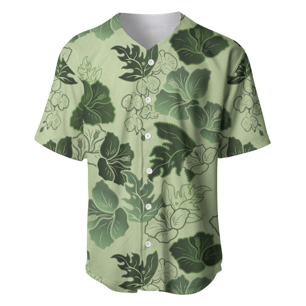 Vesuvian Green Aloha Hawaii Hibiscus Orchid Seamless Baseball Jersey