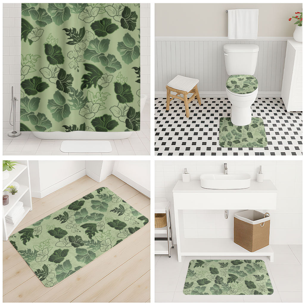 Vesuvian Green Aloha Hawaii Hibiscus Orchid Seamless Bathroom Set