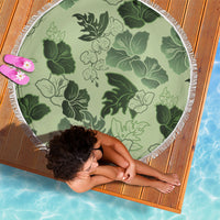 Vesuvian Green Aloha Hawaii Hibiscus Orchid Seamless Beach Blanket