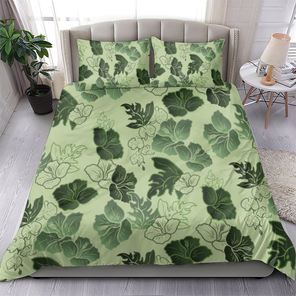 Vesuvian Green Aloha Hawaii Hibiscus Orchid Seamless Bedding Set