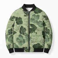 Vesuvian Green Aloha Hawaii Hibiscus Orchid Seamless Bomber Puffer Jacket