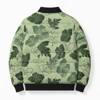 Vesuvian Green Aloha Hawaii Hibiscus Orchid Seamless Bomber Puffer Jacket