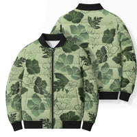 Vesuvian Green Aloha Hawaii Hibiscus Orchid Seamless Bomber Puffer Jacket