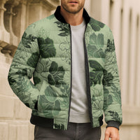 Vesuvian Green Aloha Hawaii Hibiscus Orchid Seamless Bomber Puffer Jacket
