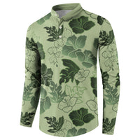 Vesuvian Green Aloha Hawaii Hibiscus Orchid Seamless Button Sweatshirt