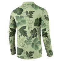 Vesuvian Green Aloha Hawaii Hibiscus Orchid Seamless Button Sweatshirt