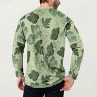 Vesuvian Green Aloha Hawaii Hibiscus Orchid Seamless Button Sweatshirt