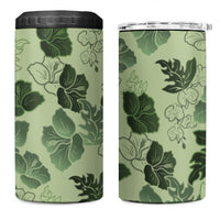 Vesuvian Green Aloha Hawaii Hibiscus Orchid Seamless 4 in 1 Can Cooler Tumbler