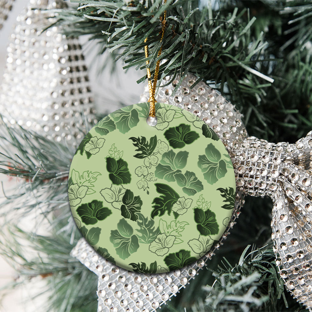 Vesuvian Green Aloha Hawaii Hibiscus Orchid Seamless Ceramic Ornament