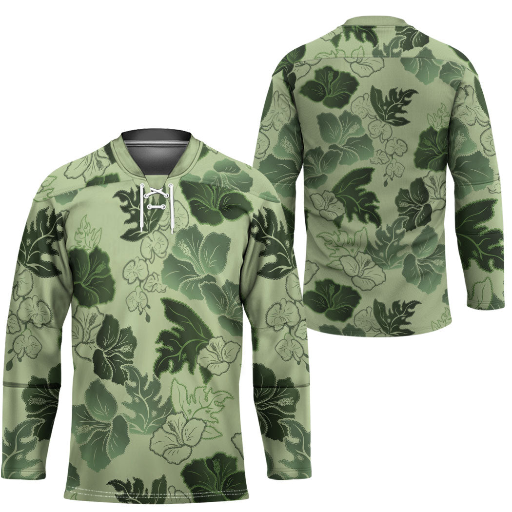 Vesuvian Green Aloha Hawaii Hibiscus Orchid Seamless Hockey Jersey