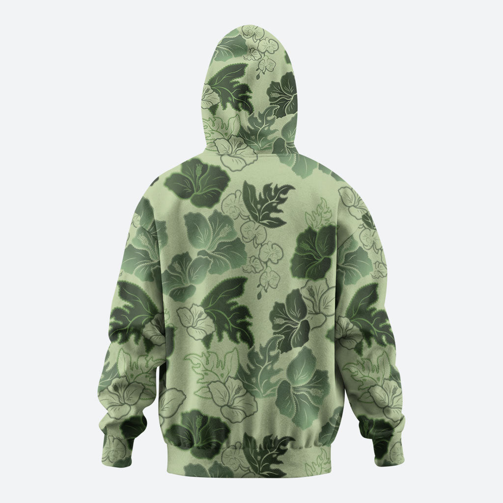 Vesuvian Green Aloha Hawaii Hibiscus Orchid Seamless Hoodie