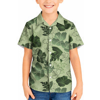 Vesuvian Green Aloha Hawaii Hibiscus Orchid Seamless Kid Hawaiian Shirt