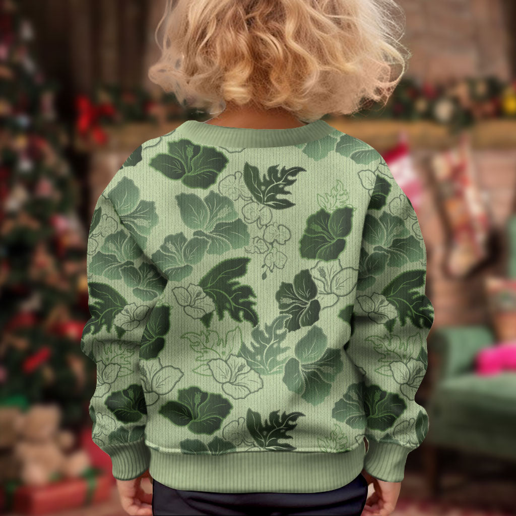 Vesuvian Green Aloha Hawaii Hibiscus Orchid Seamless Kid Ugly Christmas Sweater