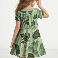Vesuvian Green Aloha Hawaii Hibiscus Orchid Seamless Kid Short Sleeve Dress