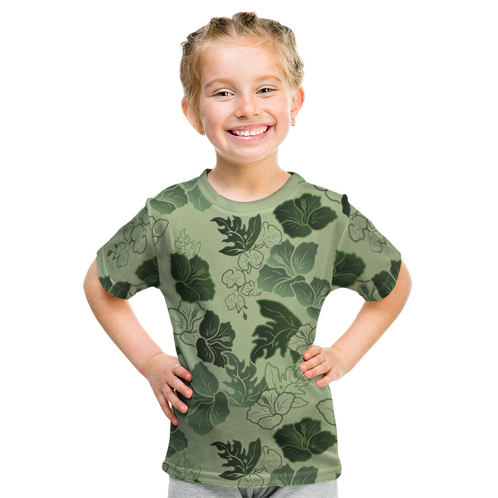 Vesuvian Green Aloha Hawaii Hibiscus Orchid Seamless Kid T Shirt