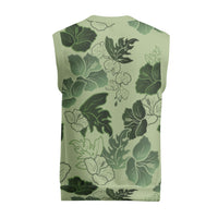 Vesuvian Green Aloha Hawaii Hibiscus Orchid Seamless Christmas Knitted V-Neck Vest