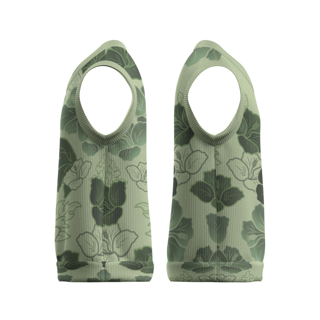 Vesuvian Green Aloha Hawaii Hibiscus Orchid Seamless Christmas Knitted V-Neck Vest
