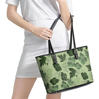 Vesuvian Green Aloha Hawaii Hibiscus Orchid Seamless Leather Tote Bag