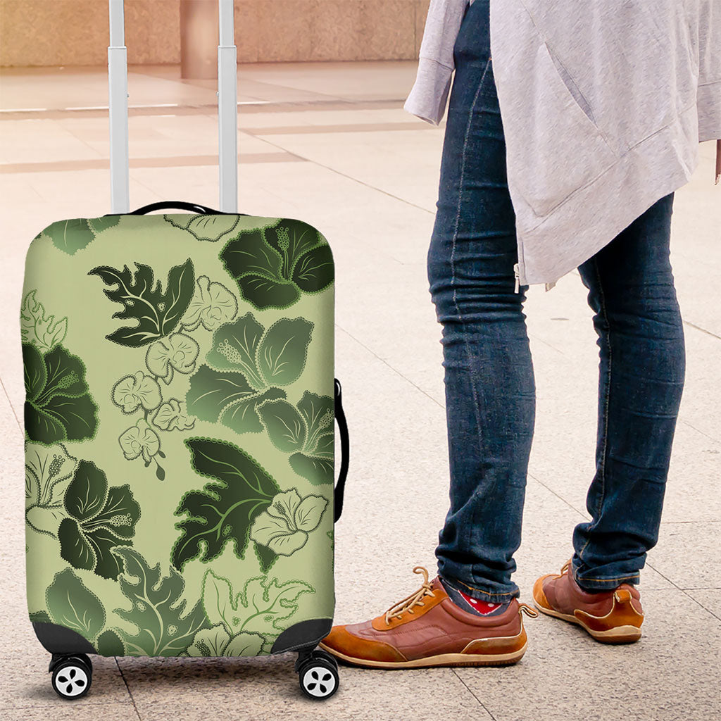 Vesuvian Green Aloha Hawaii Hibiscus Orchid Seamless Luggage Cover