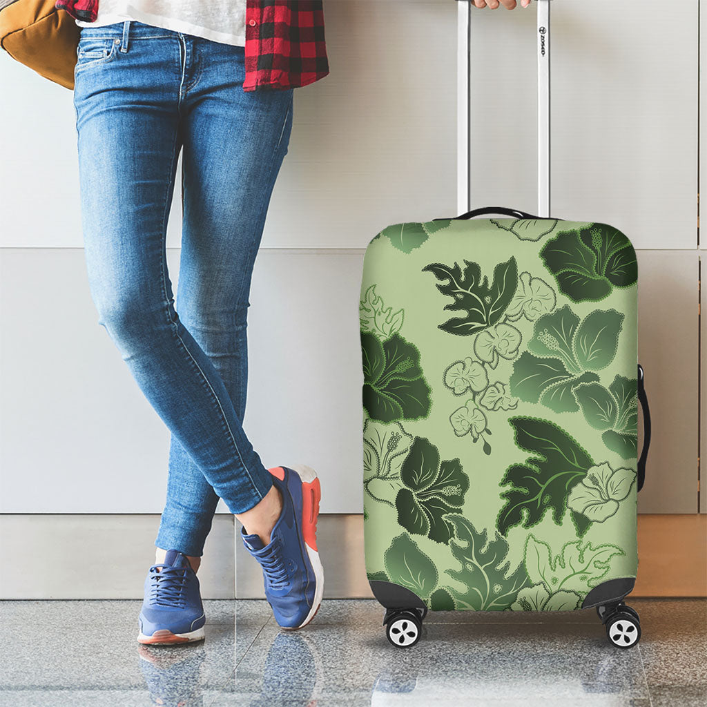 Vesuvian Green Aloha Hawaii Hibiscus Orchid Seamless Luggage Cover