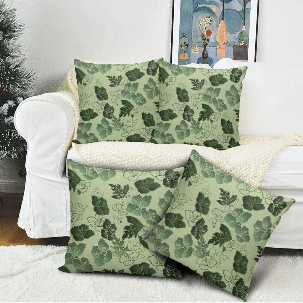 Vesuvian Green Aloha Hawaii Hibiscus Orchid Seamless Pillow Cover