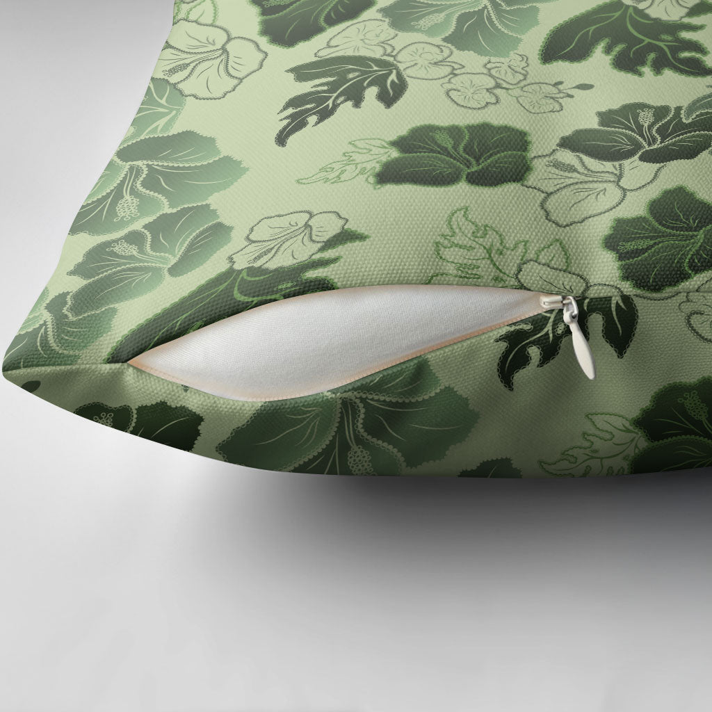 Vesuvian Green Aloha Hawaii Hibiscus Orchid Seamless Pillow Cover
