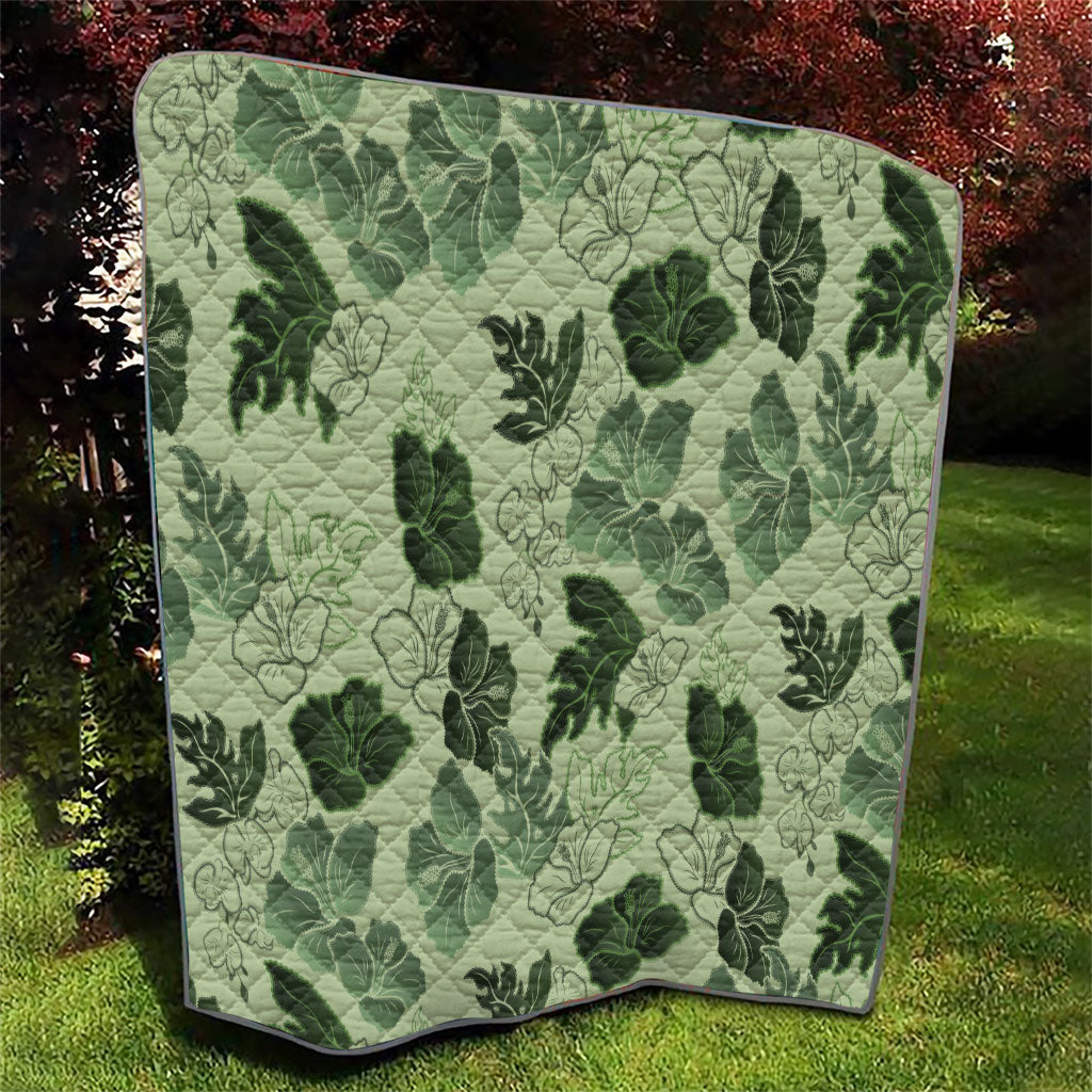 Vesuvian Green Aloha Hawaii Hibiscus Orchid Seamless Quilt