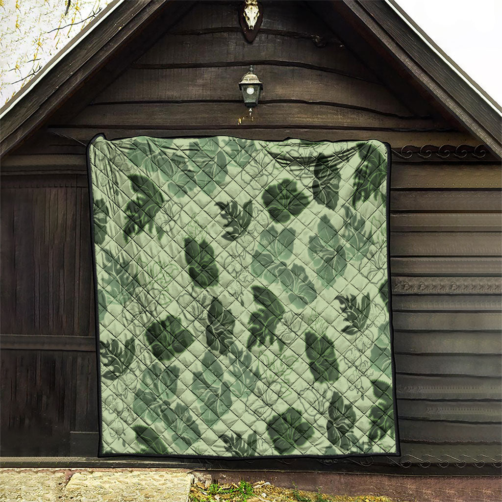 Vesuvian Green Aloha Hawaii Hibiscus Orchid Seamless Quilt