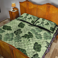 Vesuvian Green Aloha Hawaii Hibiscus Orchid Seamless Quilt Bed Set