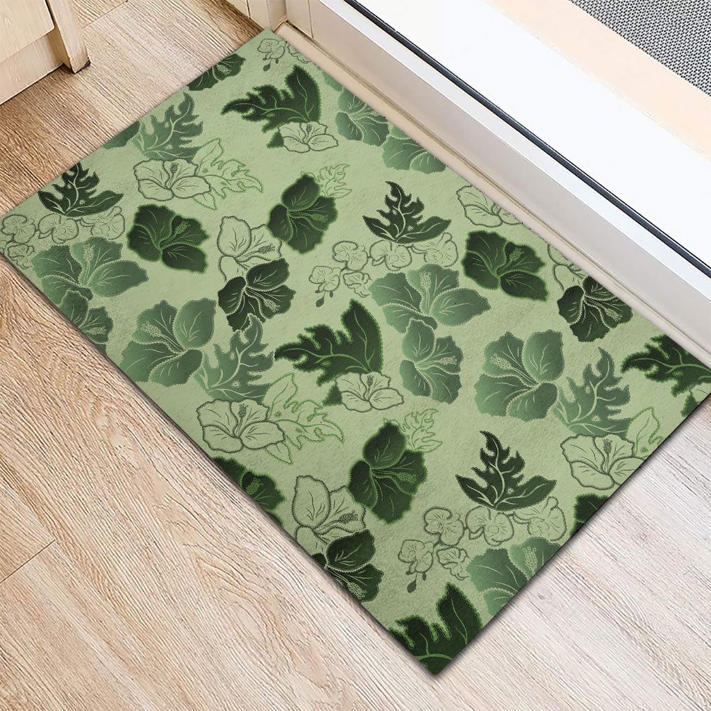 Vesuvian Green Aloha Hawaii Hibiscus Orchid Seamless Rubber Doormat
