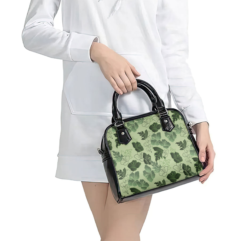 Vesuvian Green Aloha Hawaii Hibiscus Orchid Seamless Shoulder Handbag