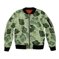 Vesuvian Green Aloha Hawaii Hibiscus Orchid Seamless Sleeve Zip Bomber Jacket