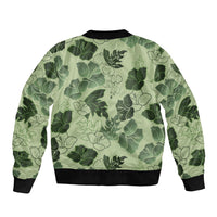 Vesuvian Green Aloha Hawaii Hibiscus Orchid Seamless Sleeve Zip Bomber Jacket