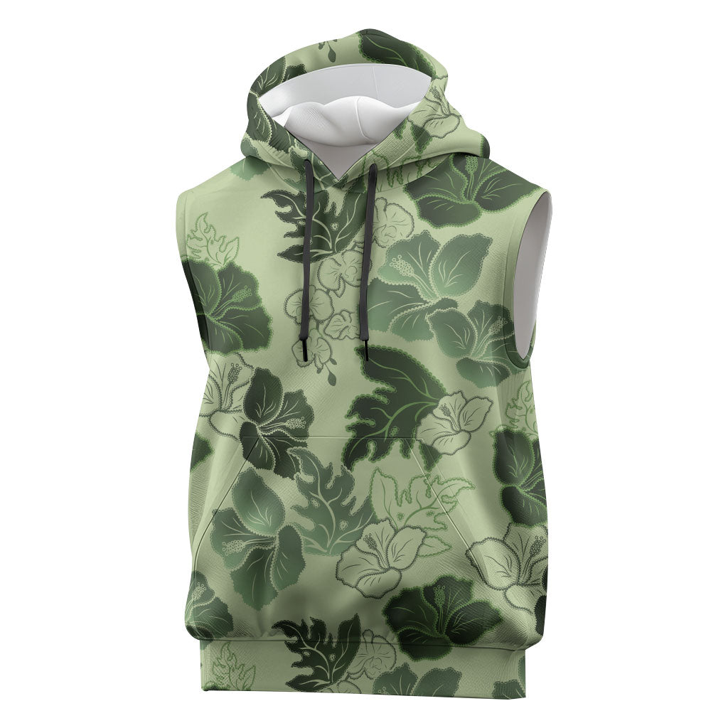 Vesuvian Green Aloha Hawaii Hibiscus Orchid Seamless Sleeveless Hoodie