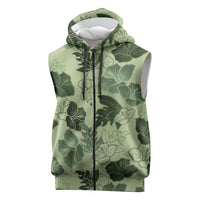Vesuvian Green Aloha Hawaii Hibiscus Orchid Seamless Sleeveless Zip Hoodie